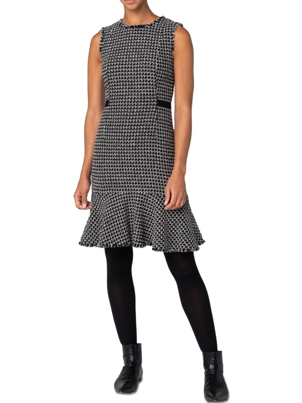 NWT AKRIS PUNTO Black & Cream Lurex Tweed Sleeveless Dress Size 12 $1190